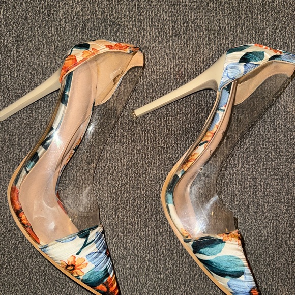 Floral Stiletto Heels pvc point toe court pumps color block high elegant sexy - Picture 10 of 13